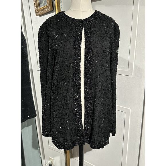 Vintage 80s STENAY Beaded Silk Evening Jacket Sz Medium Special Occasion Wedding - Picture 1 of 10